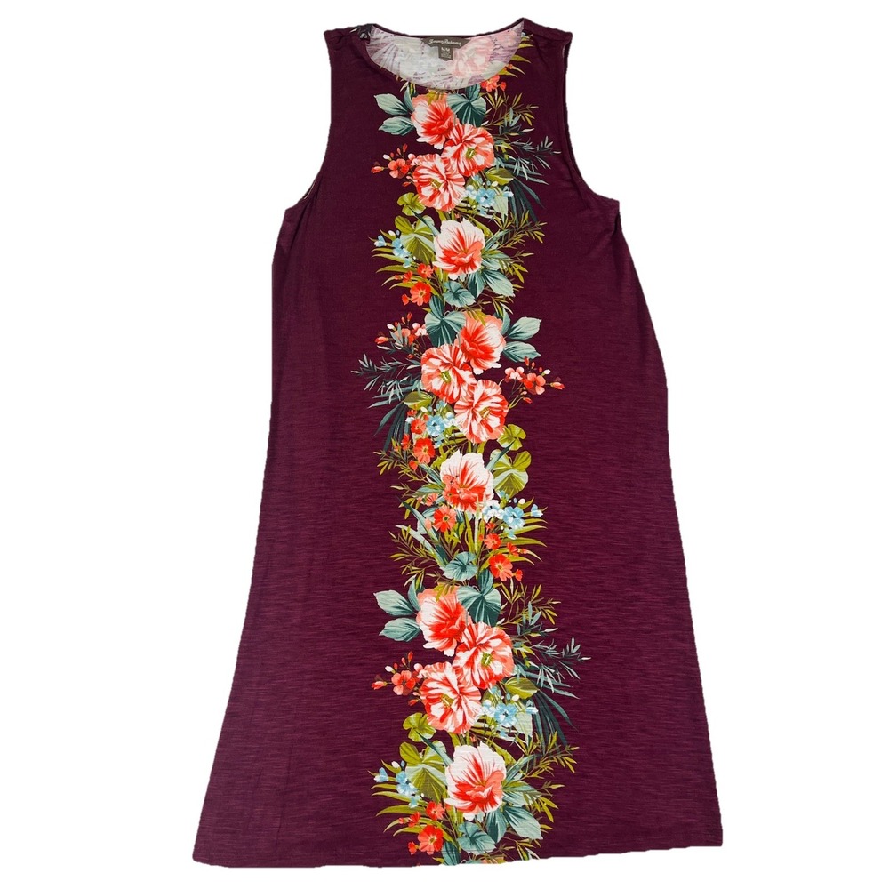 Tommy Bahama Dark Red Floral Print‎ Midi Dress Sz Medium Colorful Tropical